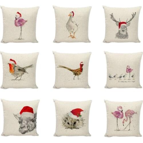 Happy New Year Animal Cushion Cover 45CM Flamingo Elk Duck Hedgehog Pattern Back Pillow Case Home Car Seat Decor Sofa Chair Bed