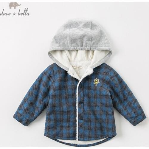 DB11838 dave bella autumn baby boy coat hooded plaid children fashion outerwear kids coat
