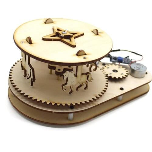 Wooden DIY Carousel Science Kids Toy Kits Auto Sensing Teaching Craft Model