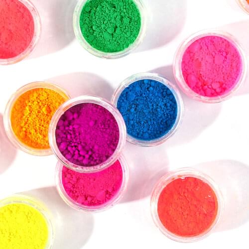 12color/lot Supper Shinny Neon Pigment Powder Fluorescent Nail Glitter Ombre Chrome Dust DIY Gel Polish For Nails Decals