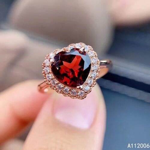 KJJEAXCMY fine jewelry 925 sterling silver inlaid natural garnet ring delicate new female gemstone ring elegant support test