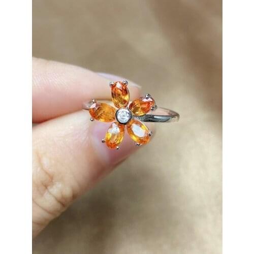 Luxurious grace Sun flower Natural blue sapphire gem Ring S925 Silver Natural Gemstone Ring Womens office gift Jewelry