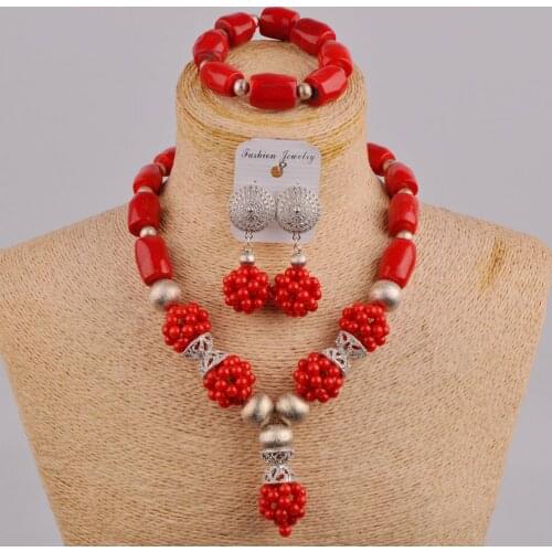 Red/White Orange Nigerian Coral Beads Costume African Wedding Necklace Bridal Jewelry Sets 1R-ZQ1I