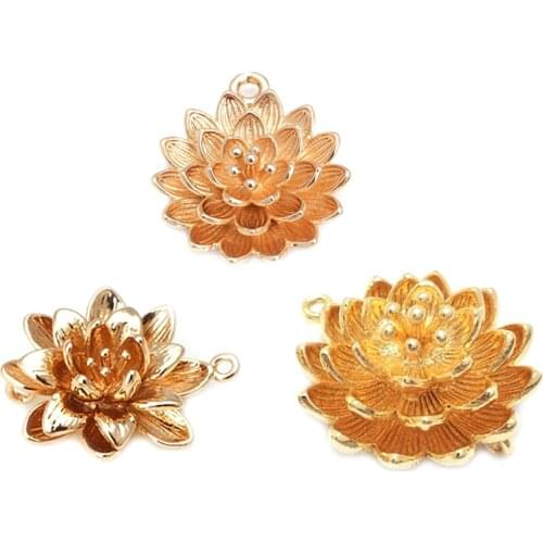 4PCS 17x19MM 24K Champagne Gold Color Plated Brass Flower Lotus Charms Pendants High Quality Diy Jewelry Accessories
