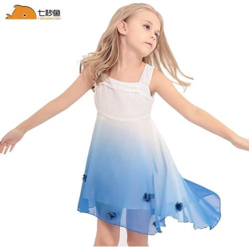 Girl summer dress 2020 Chiffon Gradiente Blue Princess dress Children Clothes party dresses