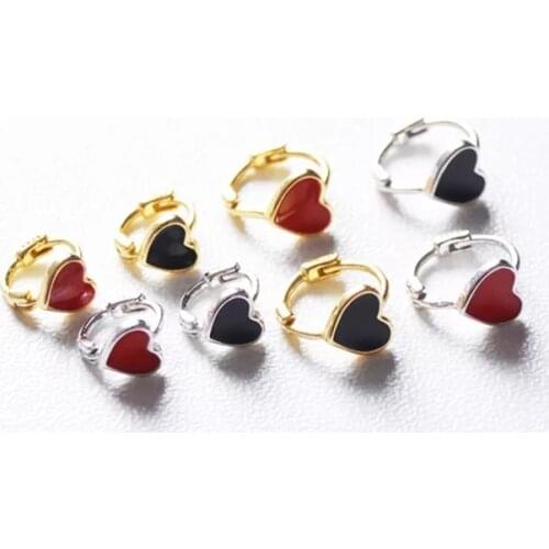 925 Sterling Silver Earring Fashion Drop Glaze Heart-Shaped Ear Ring Ear Bone Ear Buckle Mini Cute Trend Wild Girl Ear Jewelry