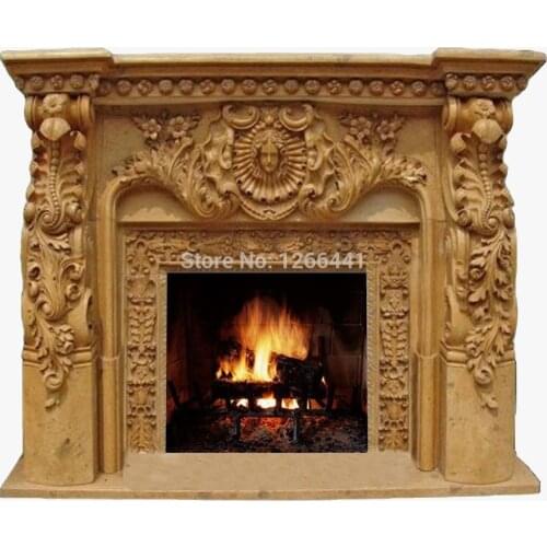 Marble fireplace mantel deluxe American style stone carving custom made chimney portal