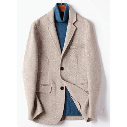 Top Mens Autumn Winter Woolen Coat 2021 Hand-Made Double-Sided 54% Wool Jacket Streetwear Short Windbreaker Slim Overcoat Suit