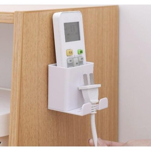 1Pc New Mobile Phone Charging Stand Free Punching Power Cord Socket Hanger Wall-mounted Remote Control Storage Box