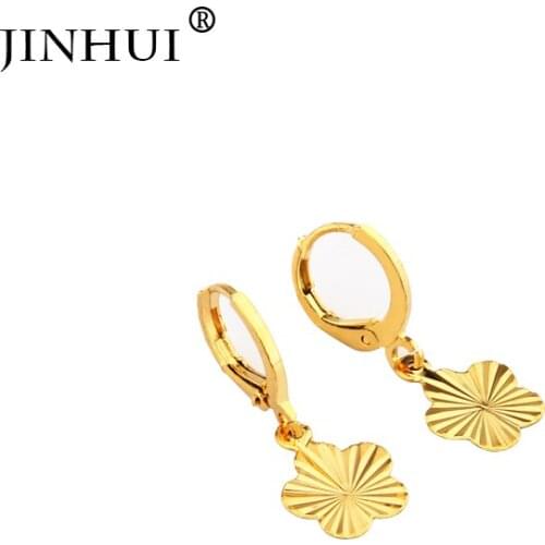 Jin Hui Dubai Africa Woman New Golden Small Earrings Pendant jewelry Gift send Friends Party beautiful Flower petals earrings