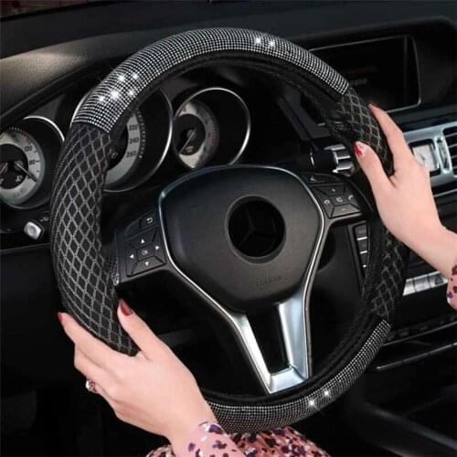 New Summer Bling Mesh Steering Wheel Cover Case For Women Lady Girls Crystal Diamond Ice Silk Car Interior Accessories
