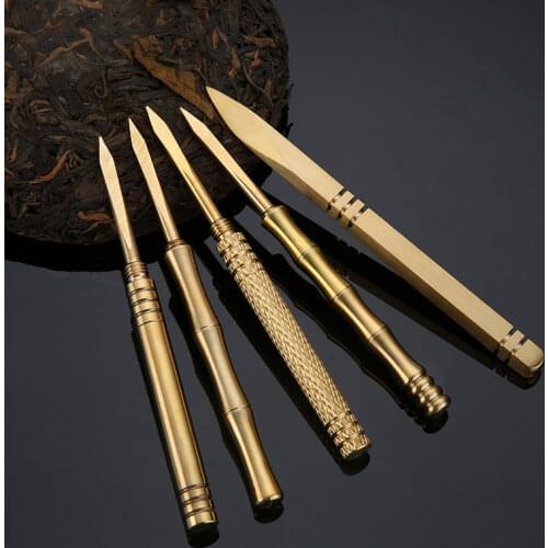 Pure copper tea knife bamboo with cover smooth round dao sifang checker picked tea 6 gentleman accessories andralyn bag store