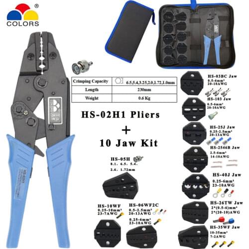 Crimping pliers wire stripper multifunction tools HS-02H1/02H2 kit 10 jaw for insulation non-insulation tube pulg Pliers tools