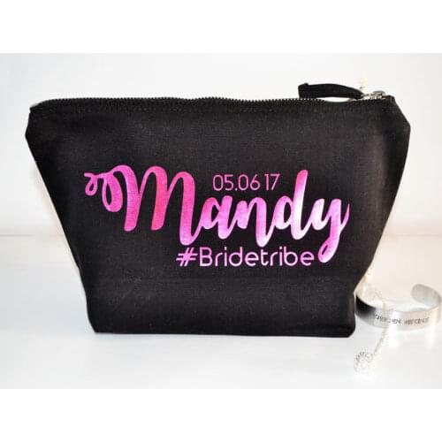 Personalized title wedding Bride maid of honor Bridesmaid make Up makeup comestic kits bags pouches clutches gifts party favors