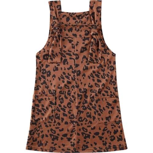 1-6Y Kids Baby Girls Dress Clothes Leopard Print Sleeveless Suspender Bib Straight Overalls Dress Outfits