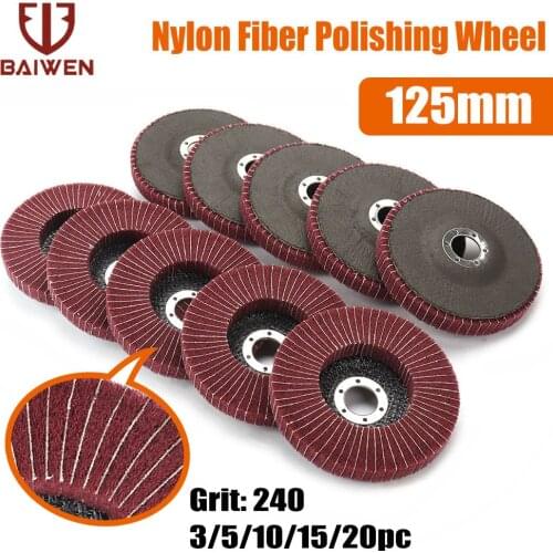 125mm Nylon Fiber Flap Polishing Wheel Circular Abrasive Disc 240 Grit For Angle Grinder Wood Metal Buffing Wheels