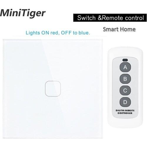Esooli EU standard Crystal Glass Panel Touch Switch Wall Light Touch Screen 1 2 Gang 1 Way Switch with Remote