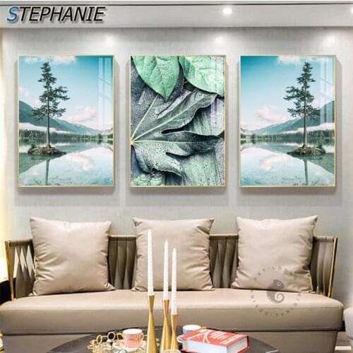 Nordic Mint Green Leaf Posters Prints Abstract Fantasy Landscape Wall Pictur for Living Room Aisle Modern Canvas Wall Art Salon
