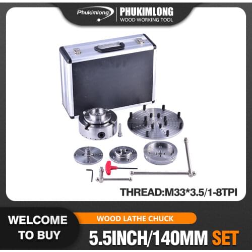 5.5inch/140mm High Quality 4 Jaws Self-Center Wood Turning Lathe Chuck Set In Aluminum Case For Mini Woodworking Lathes