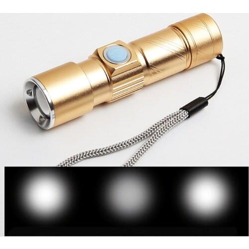USB Rechargeable Flashlight Aluminum Alloy Mini LED Lights Telescopic Focusing Burst Long-range Portable Flashlight Home Outdoor