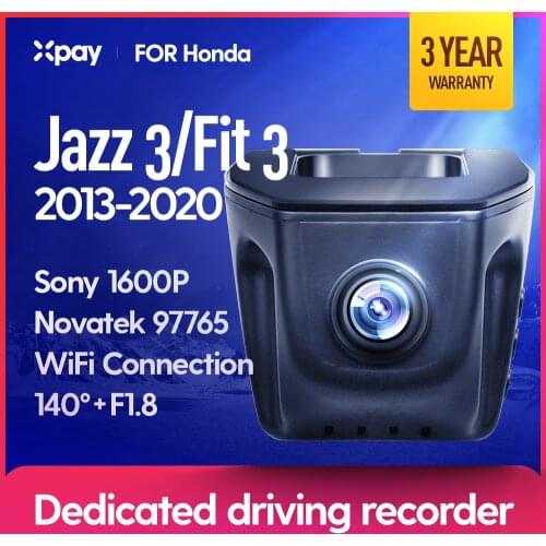 XPAY Video Recorder DVR X1 Pro is suitable for Honda Jazz 3/Fit 3 2013 2014 2015 2016 2017 2018 2019 2020 front and rear dual recording driving Recorder HD camera 1600P Night Vision