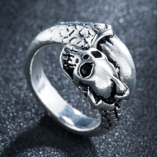 Vintage Punk Goth Skull Silver Plated Ring for Men Women Exaggerated Adjustable Chic Party Gift Jewelry Mujer Bijoux Wholesale