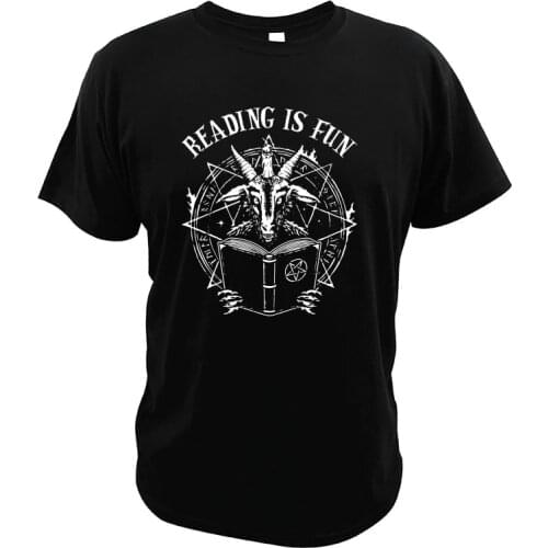 Funny Baphomet T Shirt Satan-Demon Geeks Reading Is Fun Tops Men Pop Culture Parody Funky 100% Cotton T-Shirt