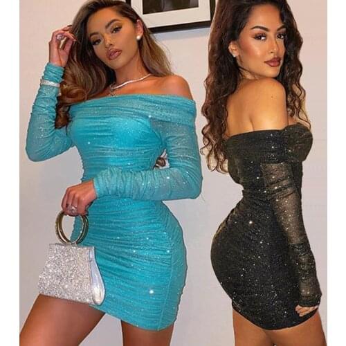 Be Hygge 2021 Womens Sexy One-Word Collar Off-Shoulder Pleated Evening Dress Short Skirt Dress Summer