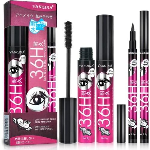 2 In 1 Liquid Eyeliner Waterproof Non-blooming Mascara Cosmetics Set 24 Hours Long Lasting Non-fading Mascara Makeup Set TSLM1