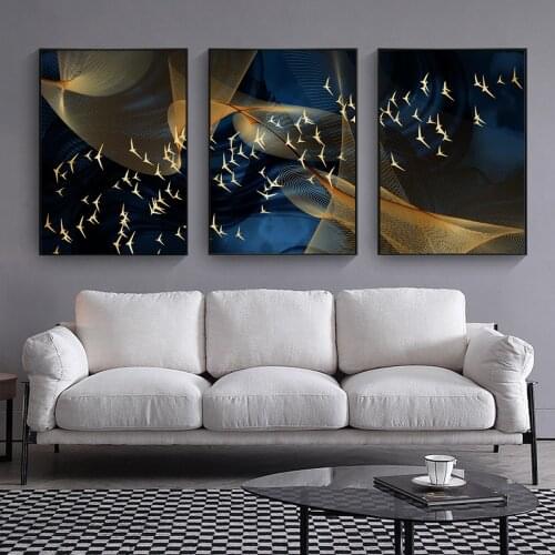 Golen Texture Flying Birds Poster Canvas Print Painting Wall Art Living Room Home Decoration