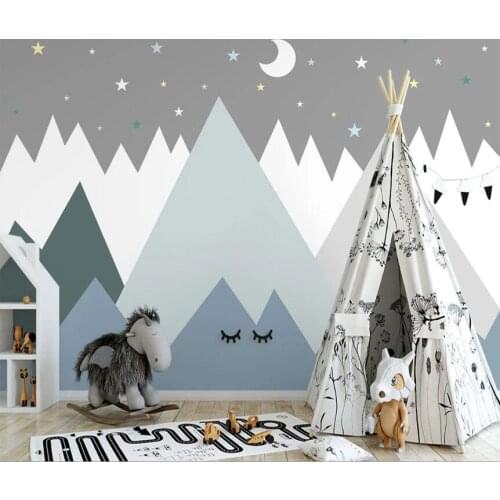 Milofi Custom 3D hand drawn cartoon geometric mountain peak moonlight children room wallpaper background wall