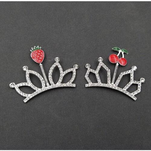 50pcs Fruit Strawberry Cherry Crown Crystal Rhinestone Appliques Flatback Jewelry strass Buckle Children Hairpin Hair Clip Decor