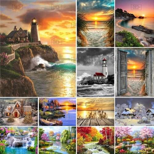 5D Diamond Painting Landscape Sunset Sea View Square/round Embroidery Cross Stitch Kit Painting Mosaic Diy Home Decoration Gift