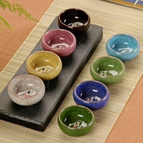 Multi-Color 3D Koi Fish Ceramics Kung Fu Tea Ceremony Tea Cup 8pcs Set