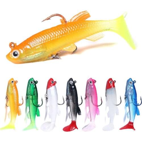 8cm 12g Soft bait Silicone Swimbaits Artificial Bionics Fish Wobblers shad Bass pike Carp Fishing Lure jig head 3D eyes T Tail