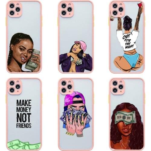 MAKE MONEY Not Friends AfroGirl Phone Case Pink Transparent Matte For IPhone 7 8 11 12 S Mini Pro X XS XR MAX Plus Shell