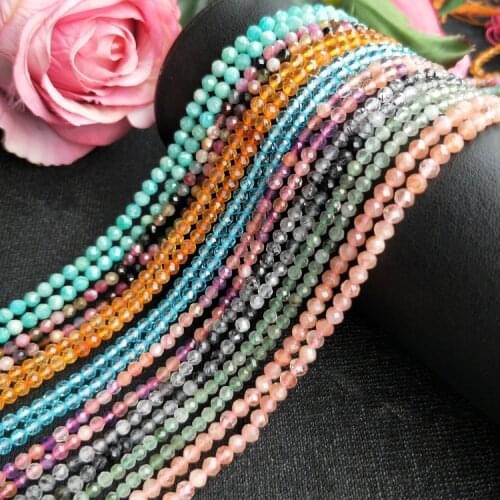 Citrine/topaz/tourmaline/sunstone/amazonite round faceted 3mm 15" for DIY jewelry making loose beads FPPJ wholesale beads