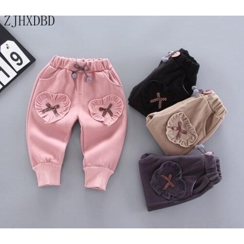 2020 Bow Tie Pink Love Pocket Children Pants Kids Autumn Clothes Girls Trousers for Baby Boy Pants Toddler Pants Ribbed Boy Pant
