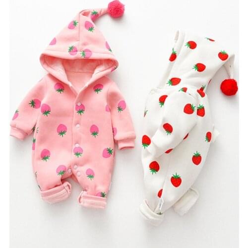 Baby Girls Jumpsuit Strawberry Printed Clothes Long Sleeve Autumn Twins Onesie Pink/White Newborn Hoodie Rompers Baby Outfits