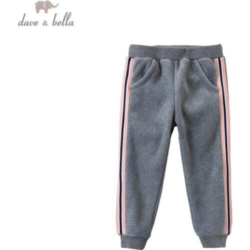 DKH16053-2 dave bella winter 24M-11Y kids girls fashion striped pockets pants children boutique casual full-length pants