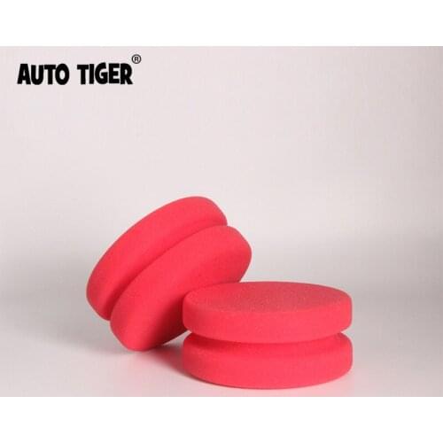 AUTO TIGER Red Double Layer Waxing Sponge Super Soft Microfiber Car Wax Applicator Round Waxing Sponge For Waxing And Polishing