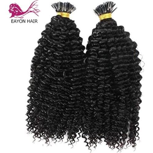 EAYON Long Deep Wave Pre Bonded Fusion I Tip Human Hair Mongolian I Tip Hair Extensions 100g/100 strands Natural Brown Color