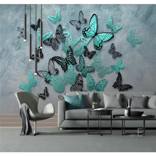 Xuesu HD hand-painted 3D stereo butterfly nostalgic living room bedroom bedside custom wallpaper mural 3D/5D/8D photo wall