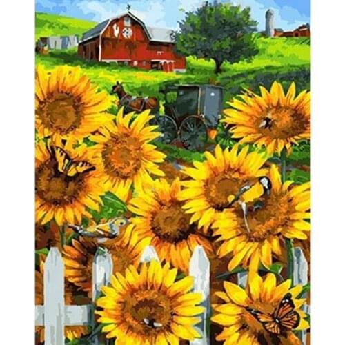 GATYZTORY DIY Oil Painting Paint By Number for Adults Farm sunflower Drawing With Brushes abstract painting Room Decor Gift