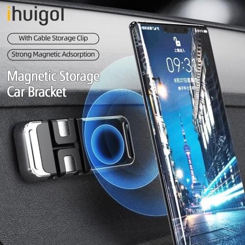 Ihuigol Magnetic Car Phone Holder With Cable Holder For iPhone Samsung Xiaomi Car GPS Mount Dashboard Bracket Mobile Phone Stand