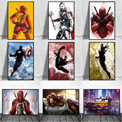 Deadpool Avengers Marvel Canvas Painting Wall Art Superhero Thor Spider-man Prints Posters Pictures for Bedroom Home Decoration