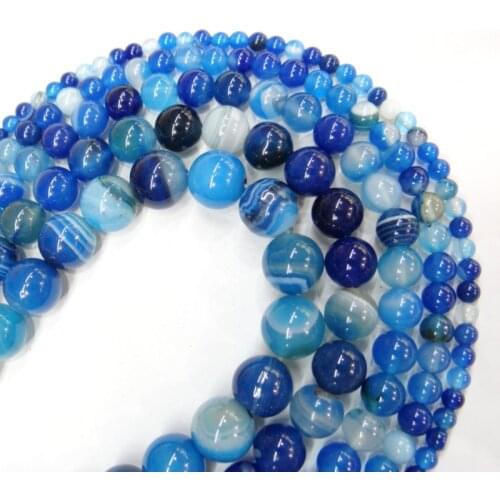 Natural Stone Banded Blue Lace Agates Round Loose Beads 4 6 8 10 12MM Pick Size DIY Bracelet Necklace Beads For Jewelry Making