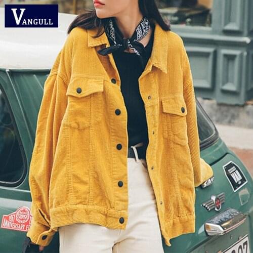 Vangull New 2020 Women Bomber Jacket with Pockets Cotton Corduroy Jacket Women Basic Coats Stylish Slim Fit Fashion Outerwear