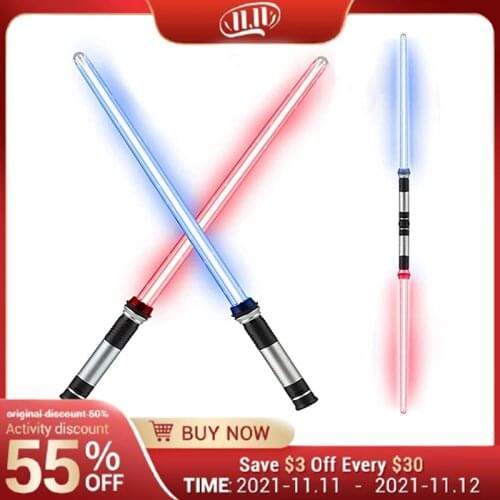 2PCS Laser Lightsaber Boy Gril Toys Darth Vaders Sword Cosplay Bow Toy Double Light Saber Sword Toys With Sound Laser Xmas Gifts