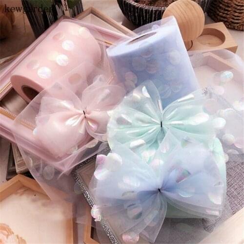 Kewgarden DIY Bow Corsage Hair Accessories Reflective Laser Dot Gauze Ribbons 10cm Handmade Tape Riband 10 Meters